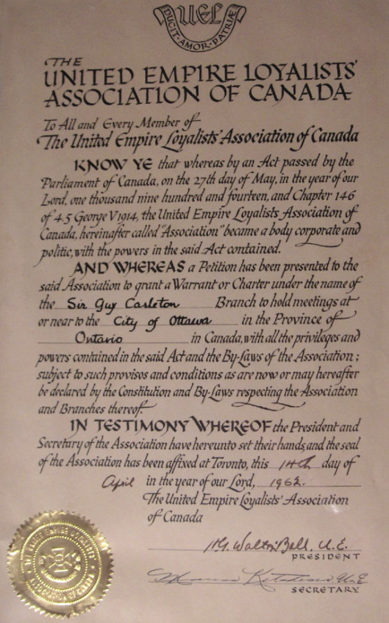 Sir Guy Carleton Branch Charter