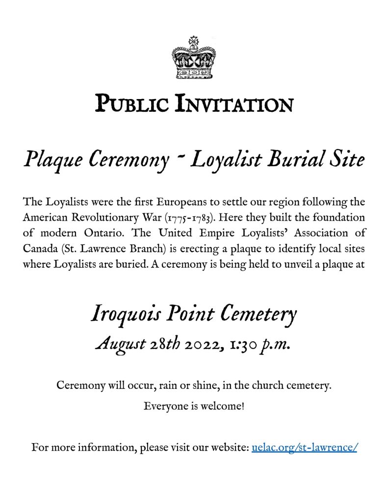 Loyalist Burial Site Plaque Dedication: Iroquois Point Cemetery | UELAC